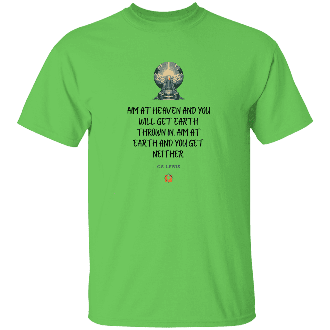 Men's T-Shirt Heavyweight G500 with inspiring CS Lewis quote: CS101 - Aim for heaven - Color: Lime