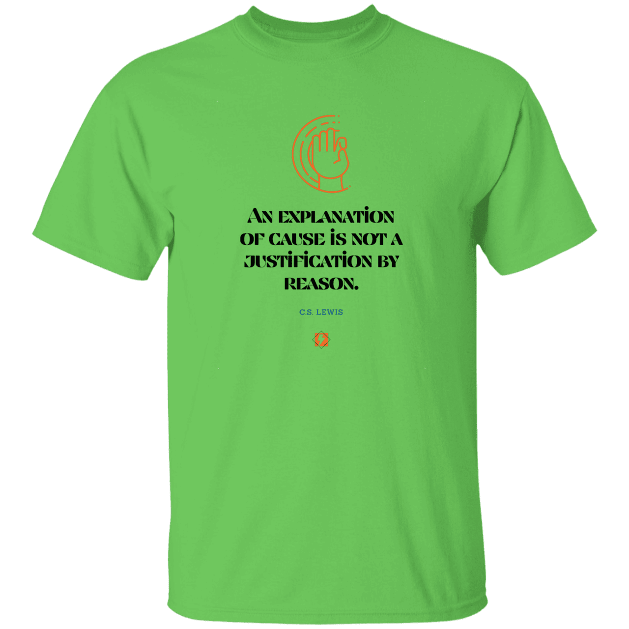 Men's T-Shirt Heavyweight G500 with inspiring CS Lewis quote: CS102 - Explanations Vs Justifications - Color: Lime