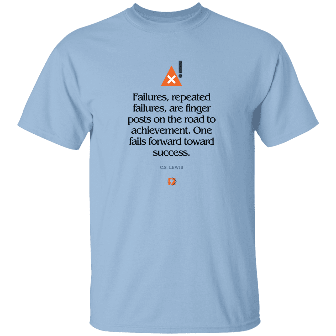 Men's T-Shirt Heavyweight G500 with inspiring CS Lewis quote: CS104 - Failures to Success - Color: Light Blue