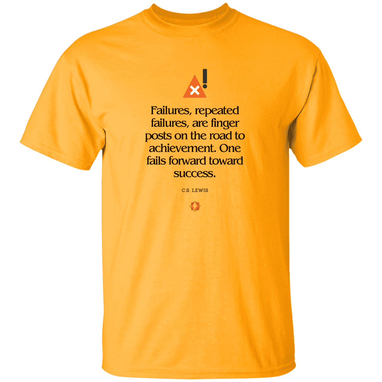 Men's T-Shirt Heavyweight G500 with inspiring CS Lewis quote: CS104 - Failures to Success - Color: Gold