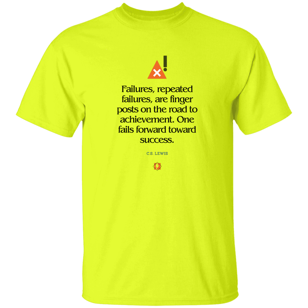 Men's T-Shirt Heavyweight G500 with inspiring CS Lewis quote: CS104 - Failures to Success - Color: Safety Green