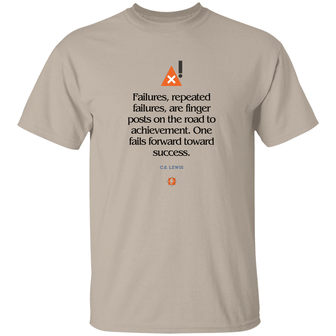 Men's T-Shirt Heavyweight G500 with inspiring CS Lewis quote: CS104 - Failures to Success - Color: Sand