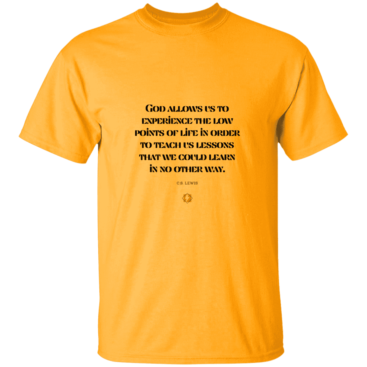 Men's T-Shirt Heavyweight G500 with inspiring CS Lewis quote: CS105 - Lowpoints are lessons - Color: Gold