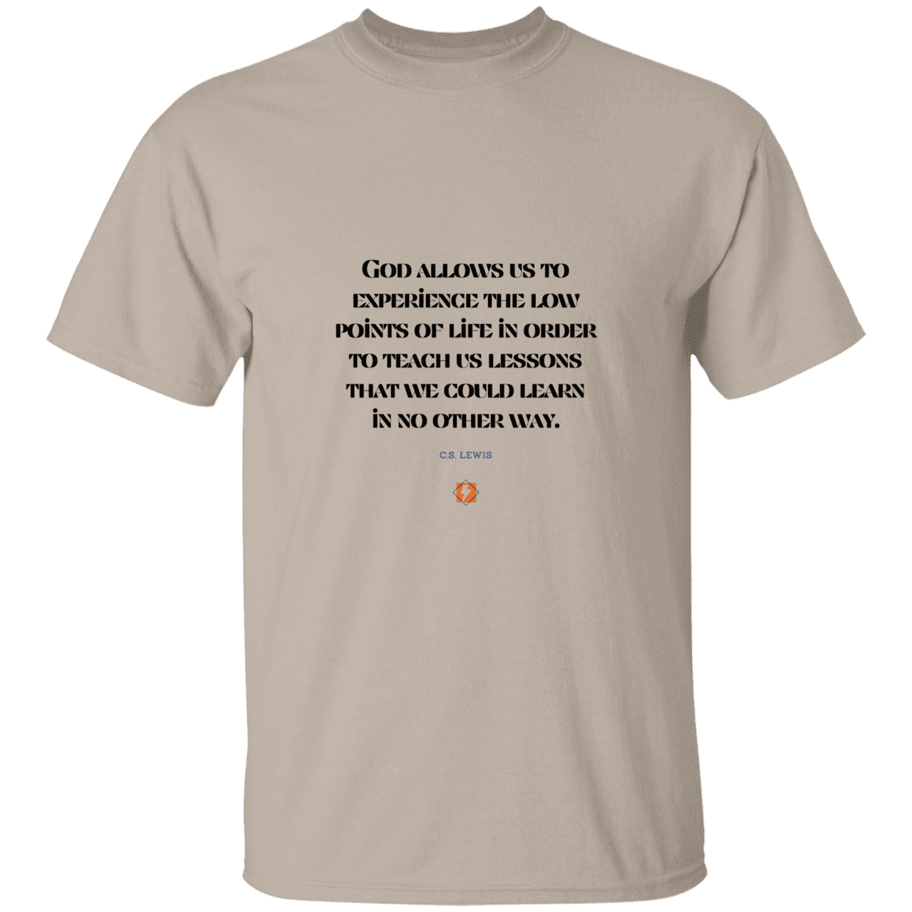 Men's T-Shirt Heavyweight G500 with inspiring CS Lewis quote: CS105 - Lowpoints are lessons - Color: Sand