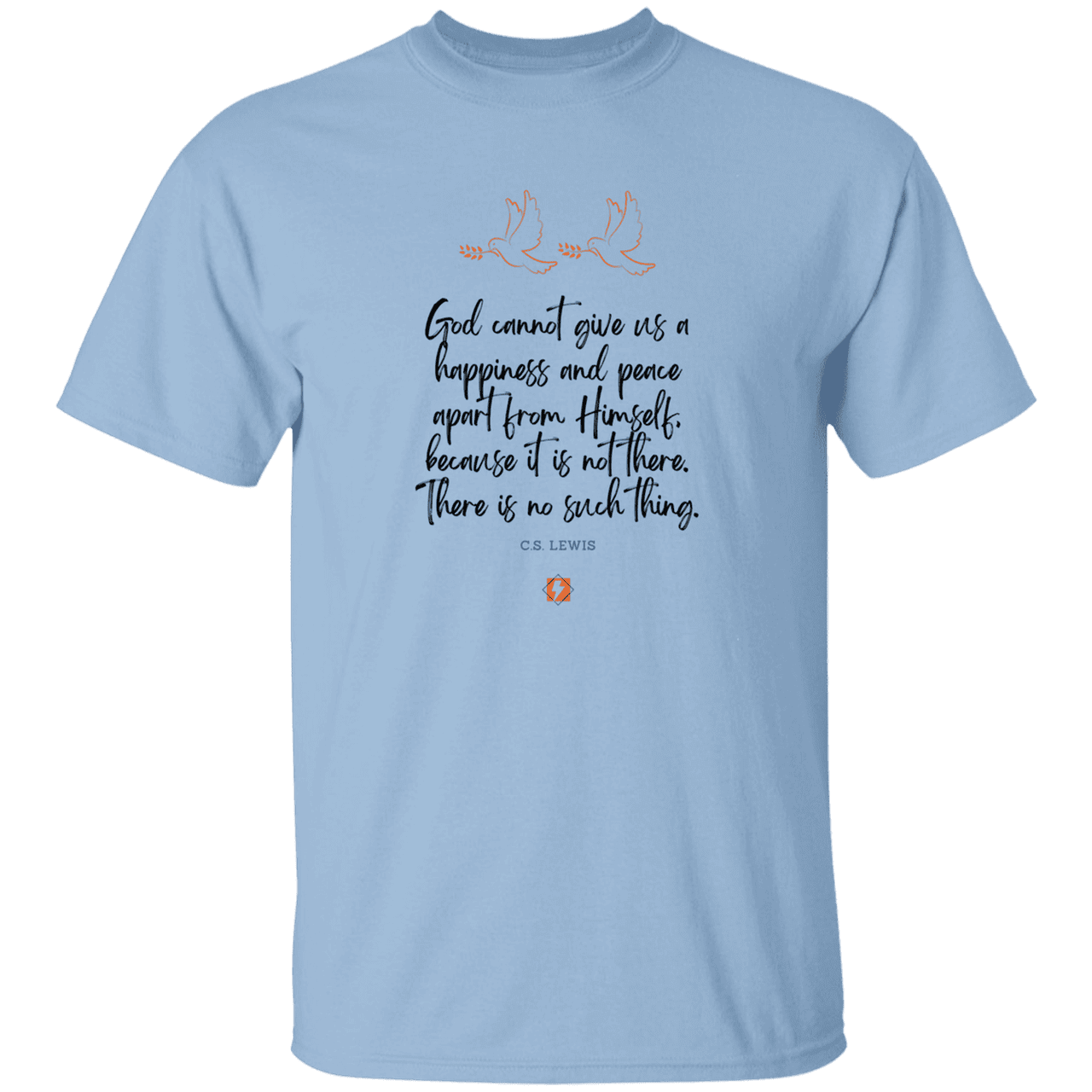 Men's T-Shirt Heavyweight G500 with inspiring CS Lewis quote: CS106 - No peace apart from God - Color: Light Blue