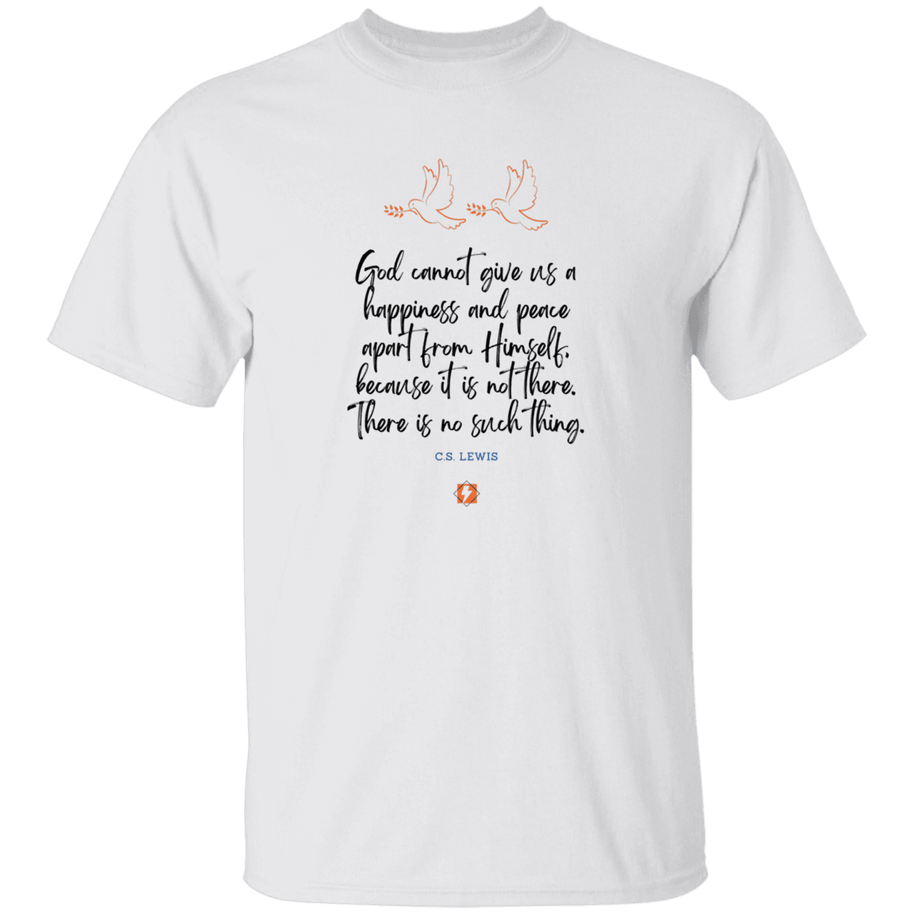 Men's T-Shirt Heavyweight G500 with inspiring CS Lewis quote: CS106 - No peace apart from God - Color: White