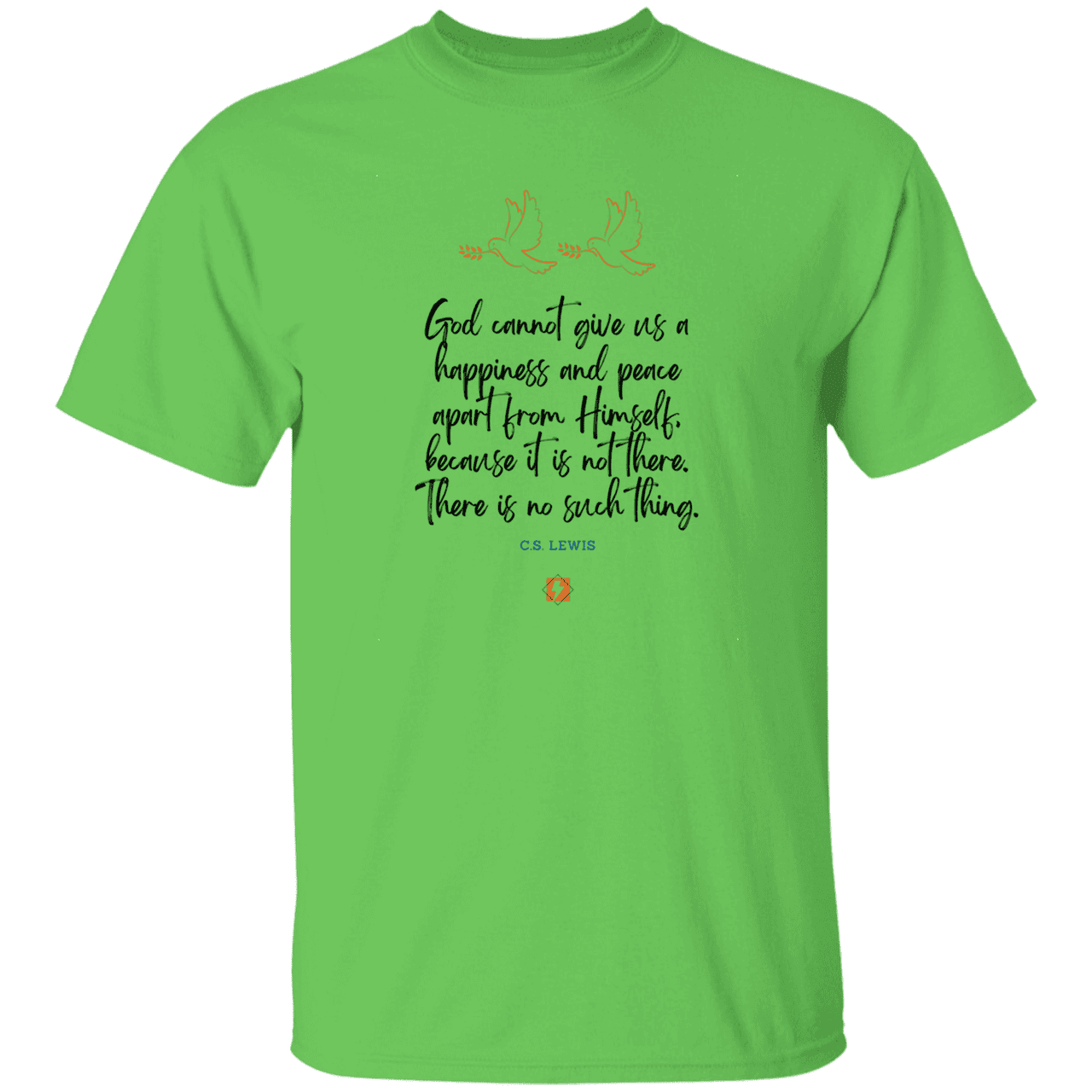 Men's T-Shirt Heavyweight G500 with inspiring CS Lewis quote: CS106 - No peace apart from God - Color: Lime