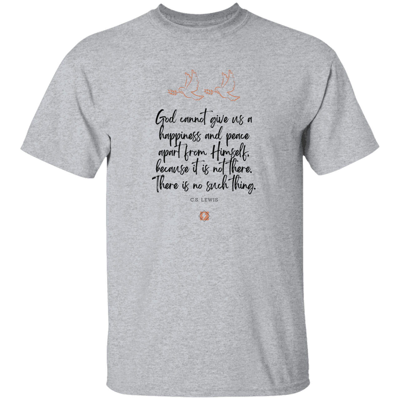 Men's T-Shirt Heavyweight G500 with inspiring CS Lewis quote: CS106 - No peace apart from God - Color: Sport Grey