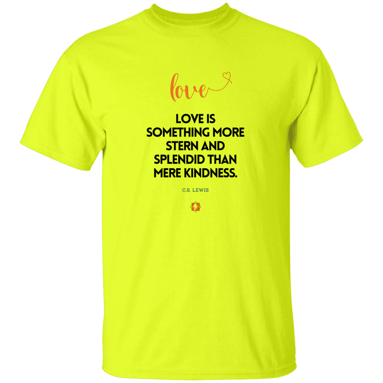 Men's T-Shirt Heavyweight G500 with inspiring CS Lewis quote: CS109 - Love is more than kindness - Color: Safety Green