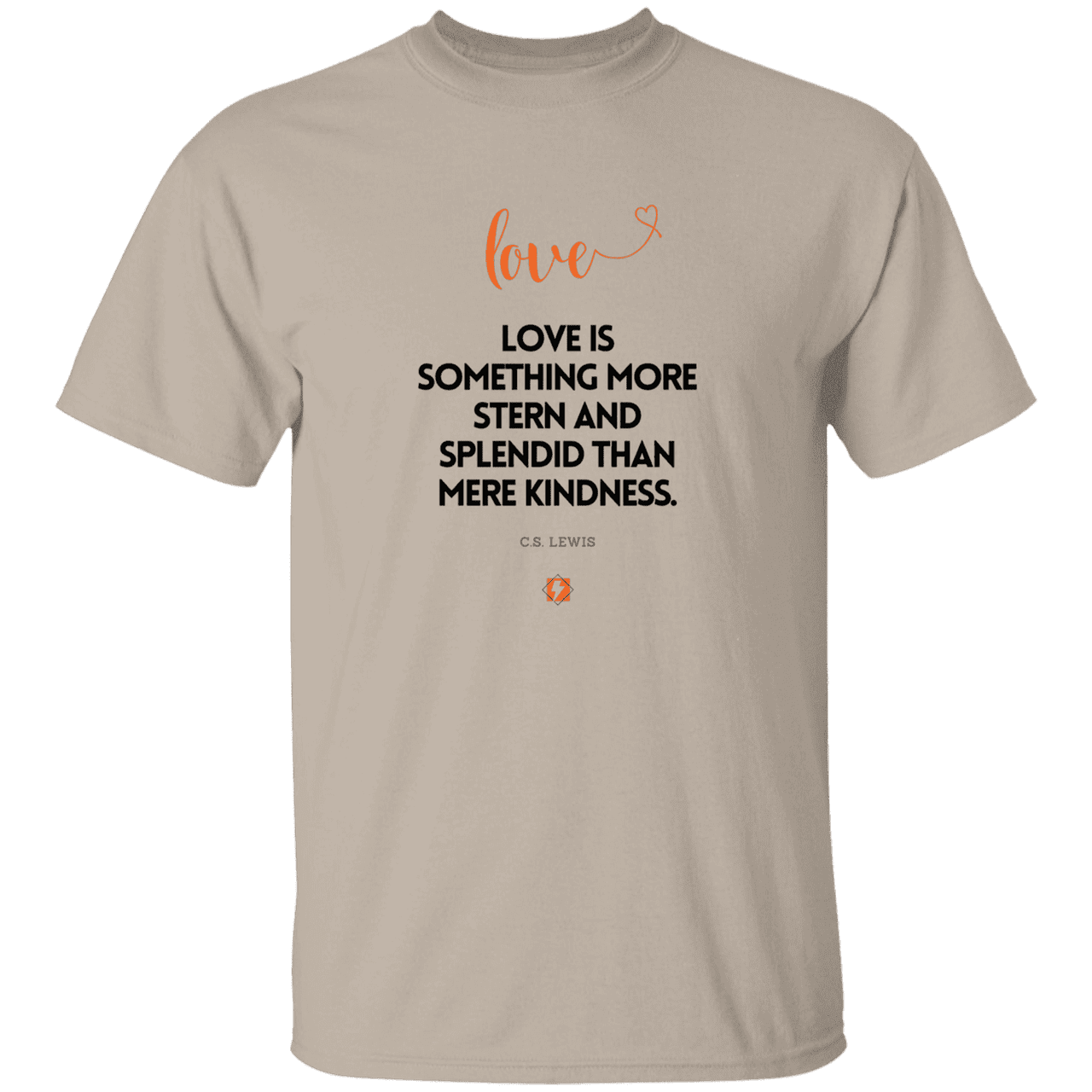 Men's T-Shirt Heavyweight G500 with inspiring CS Lewis quote: CS109 - Love is more than kindness - Color: Sand