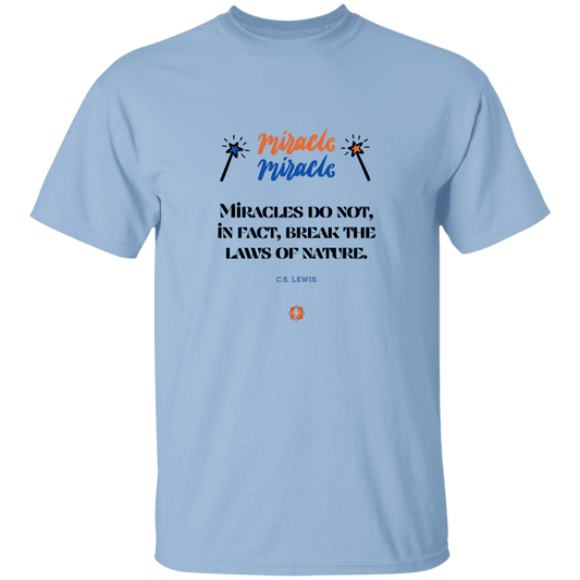 Men's T-Shirt Heavyweight G500 with inspiring CS Lewis quote: CS110 - Miracles do not break natural laws - Color: Light Blue