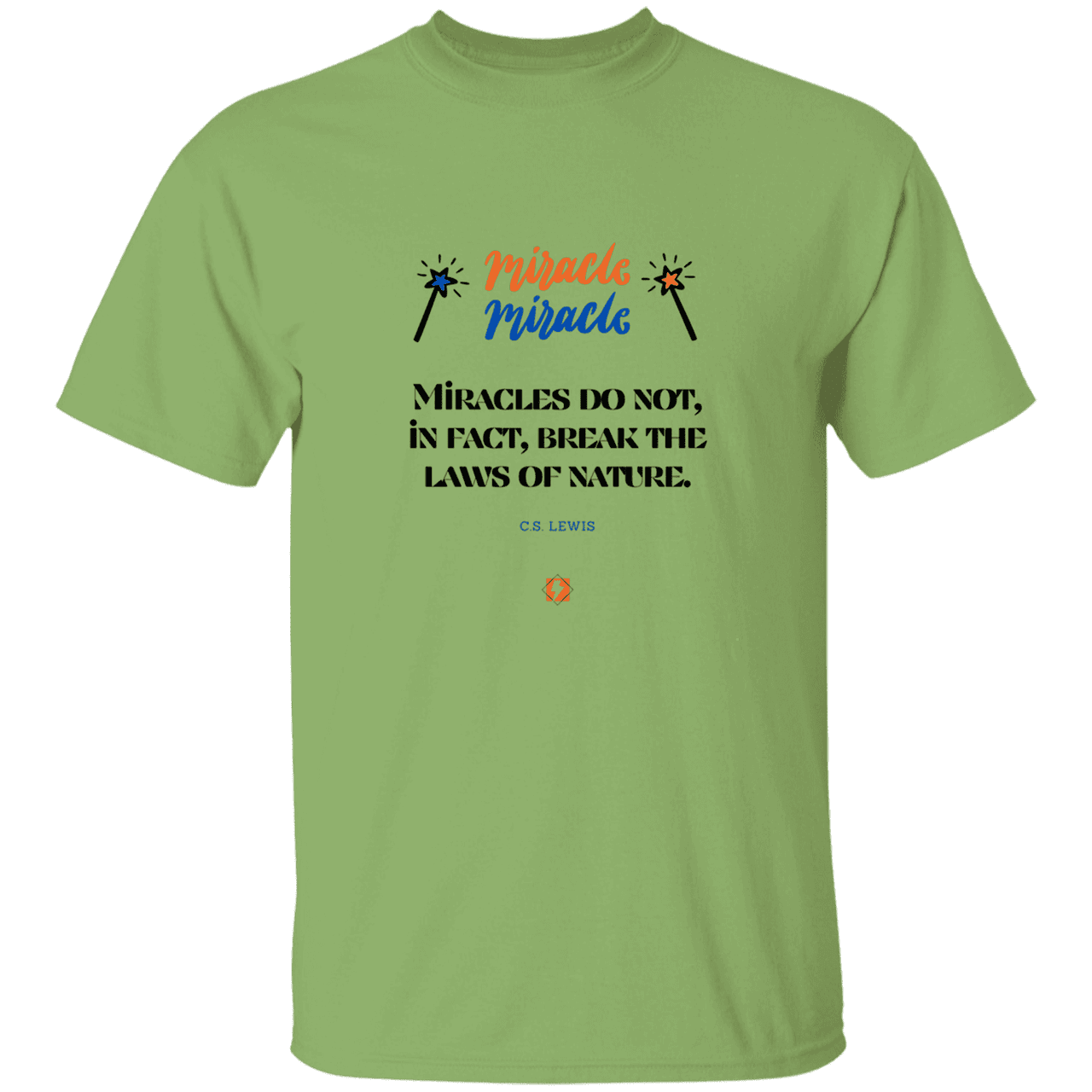 Men's T-Shirt Heavyweight G500 with inspiring CS Lewis quote: CS110 - Miracles do not break natural laws - Color: Kiwi