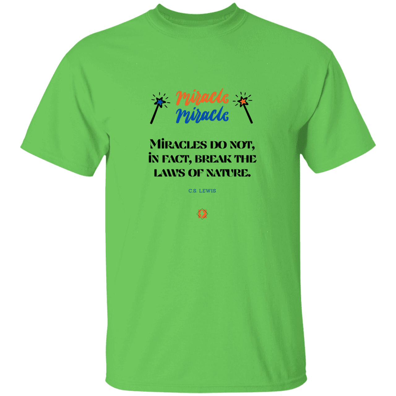 Men's T-Shirt Heavyweight G500 with inspiring CS Lewis quote: CS110 - Miracles do not break natural laws - Color: Lime