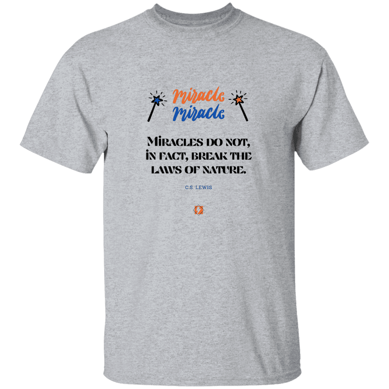 Men's T-Shirt Heavyweight G500 with inspiring CS Lewis quote: CS110 - Miracles do not break natural laws - Color: Sport Grey