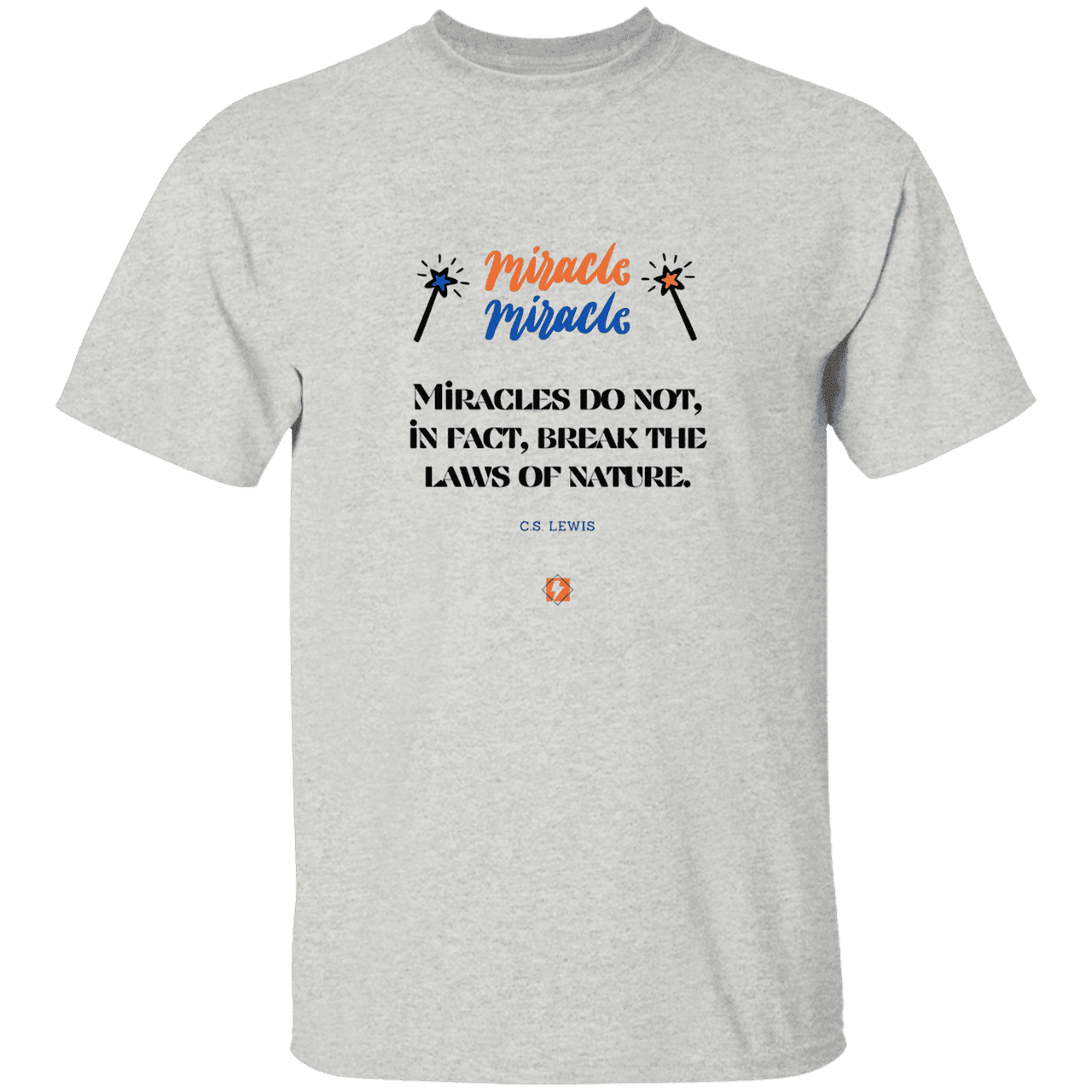 Men's T-Shirt Heavyweight G500 with inspiring CS Lewis quote: CS110 - Miracles do not break natural laws - Color: Ash