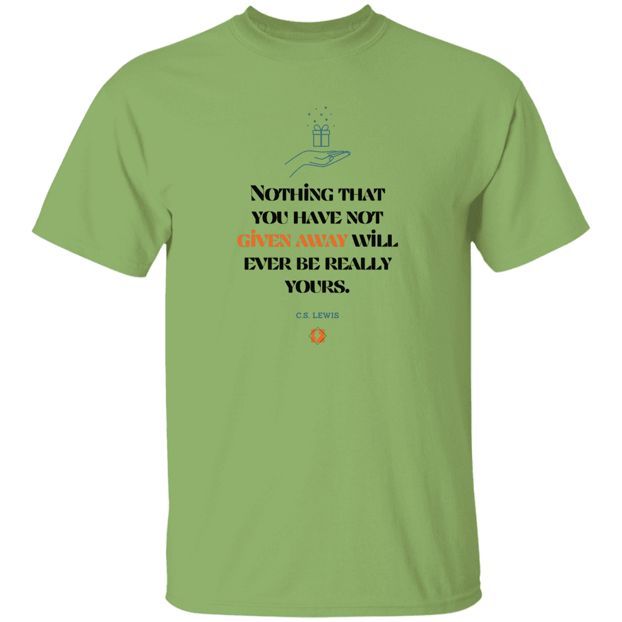 Men's T-Shirt Heavyweight G500 with inspiring CS Lewis quote: CS111 - Give away to possess it - Color: Kiwi