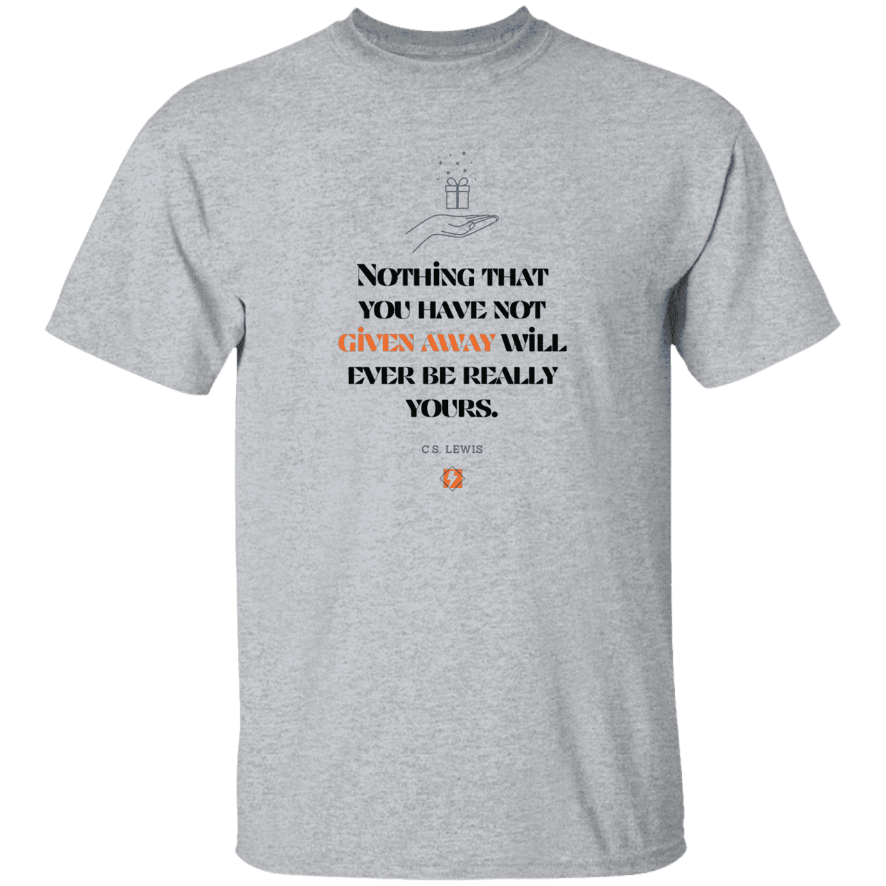 Men's T-Shirt Heavyweight G500 with inspiring CS Lewis quote: CS111 - Give away to possess it - Color: Sport Grey