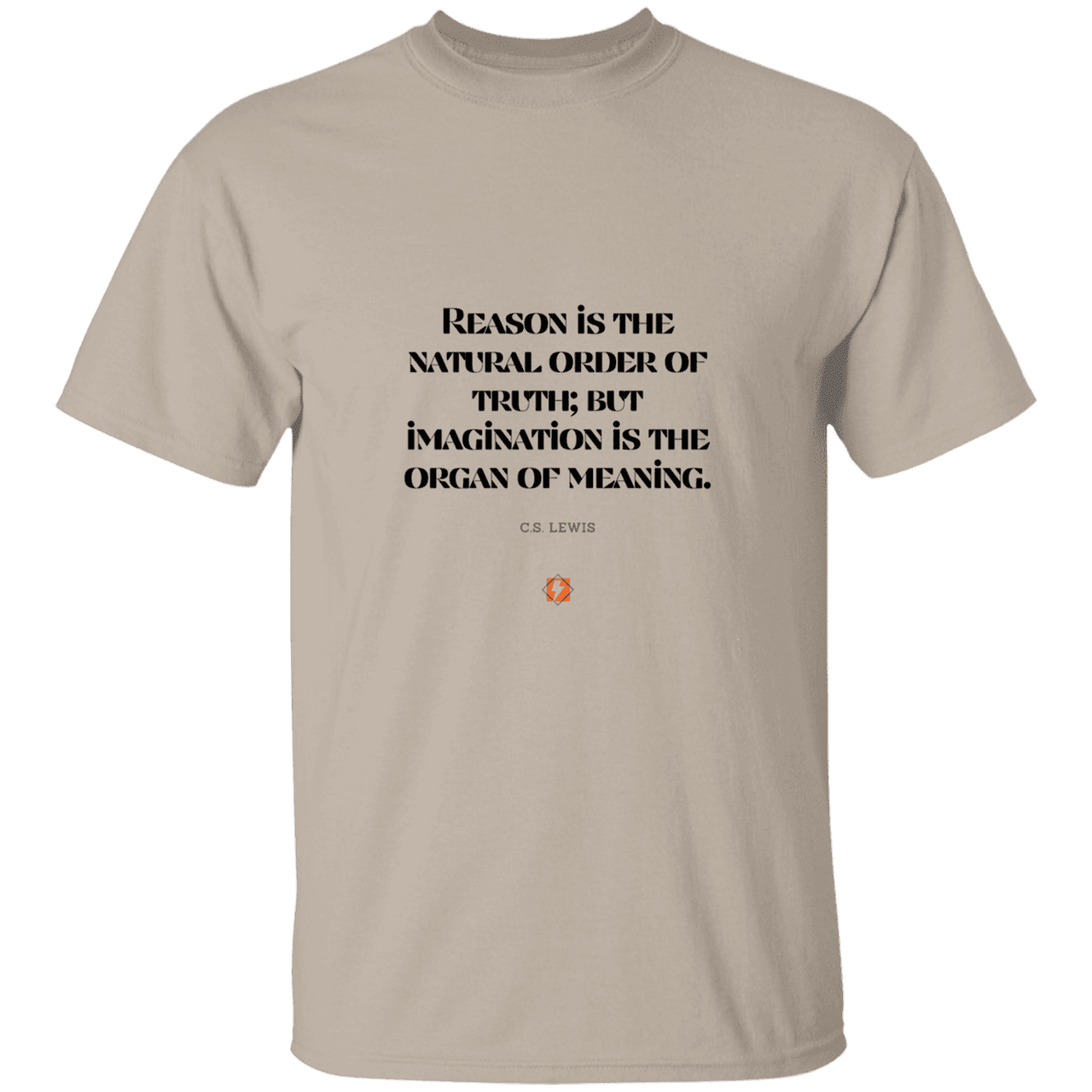 Men's T-Shirt Heavyweight G500 with inspiring CS Lewis quote: CS113 - Truth and meaning require reason and imagination - Color: Sand