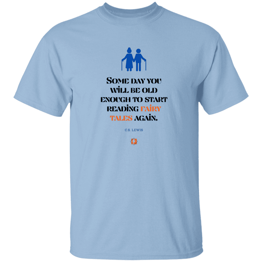 Men's T-Shirt Heavyweight G500 with inspiring CS Lewis quote: CS114 - Fairy tales for the old - Color: Light Blue