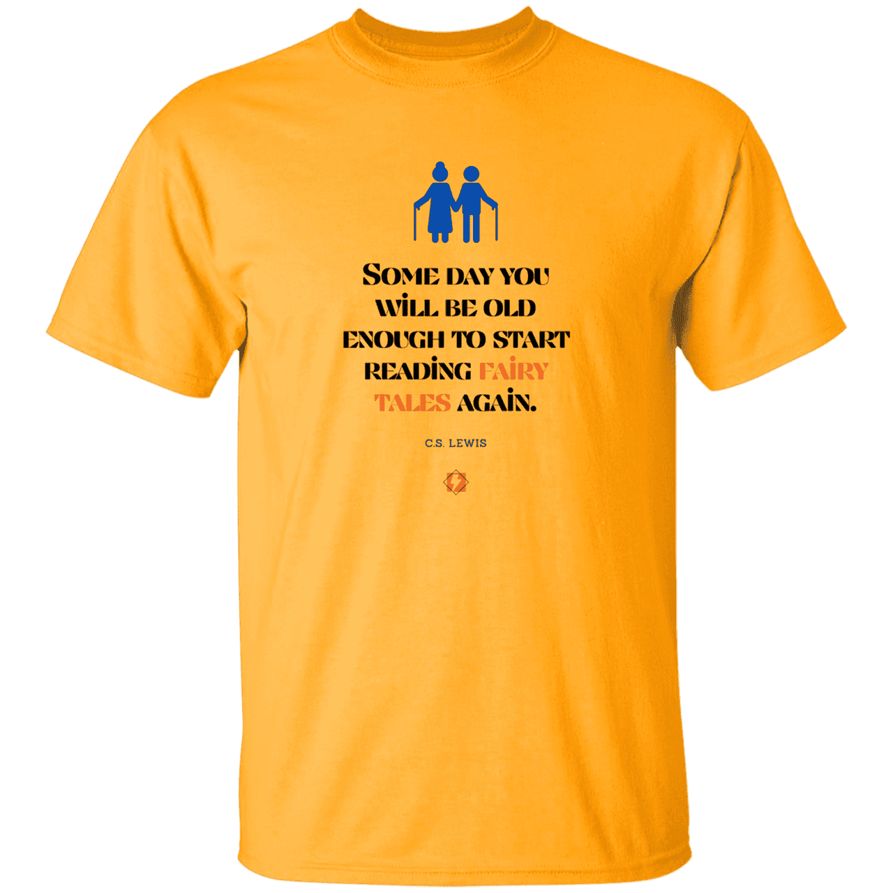 Men's T-Shirt Heavyweight G500 with inspiring CS Lewis quote: CS114 - Fairy tales for the old - Color: Gold