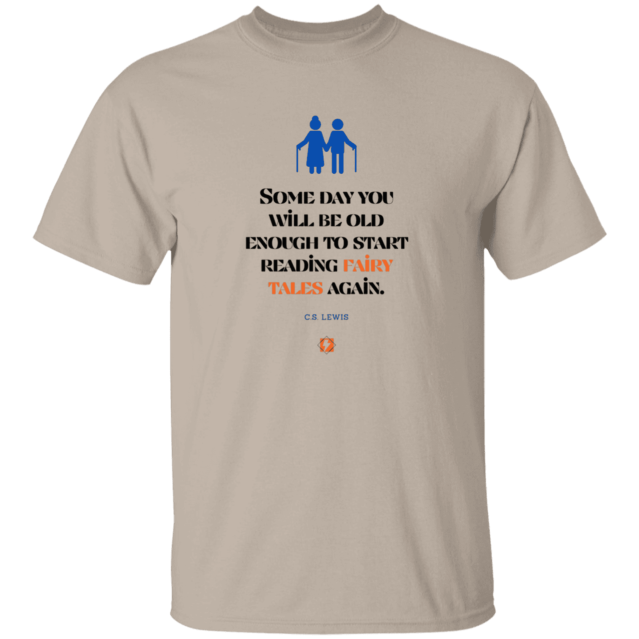 Men's T-Shirt Heavyweight G500 with inspiring CS Lewis quote: CS114 - Fairy tales for the old - Color: Sand