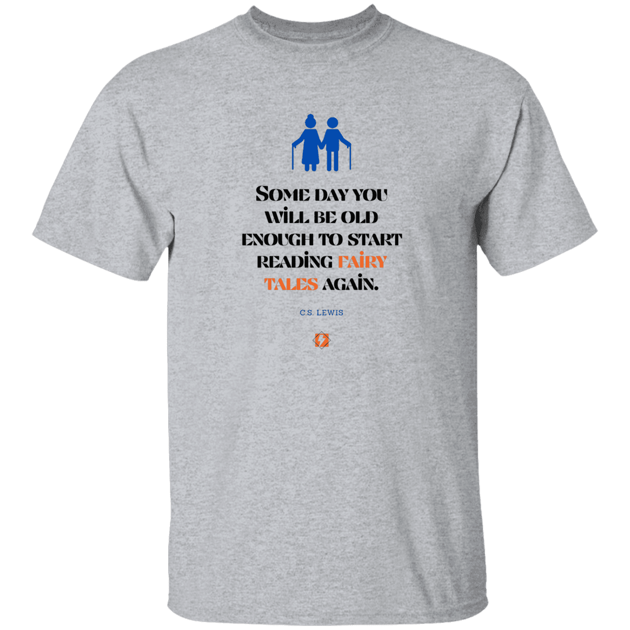 Men's T-Shirt Heavyweight G500 with inspiring CS Lewis quote: CS114 - Fairy tales for the old - Color: Sport Grey