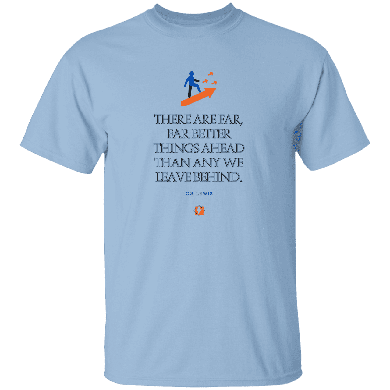 Men's T-Shirt Heavyweight G500 with inspiring CS Lewis quote: CS115 - Better things ahead than behind - Color: Light Blue