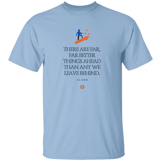 Men's T-Shirt Heavyweight G500 with inspiring CS Lewis quote: CS115 - Better things ahead than behind - Color: Light Blue