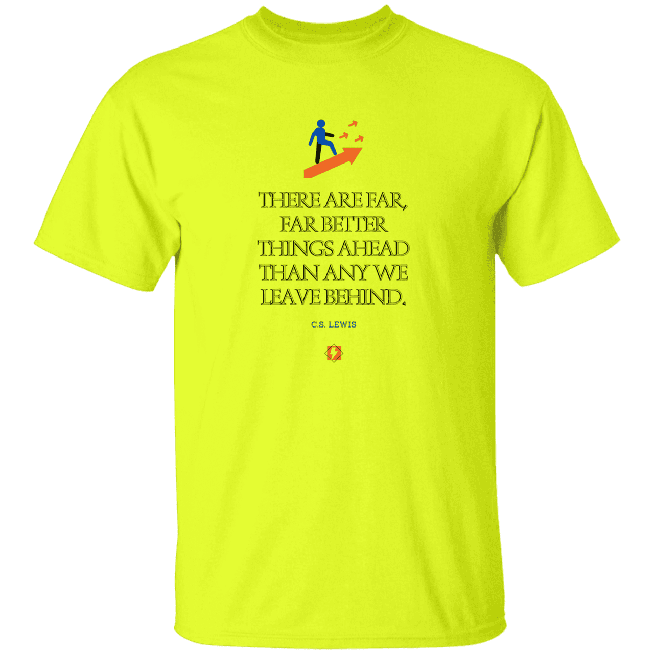 Men's T-Shirt Heavyweight G500 with inspiring CS Lewis quote: CS115 - Better things ahead than behind - Color: Safety Green