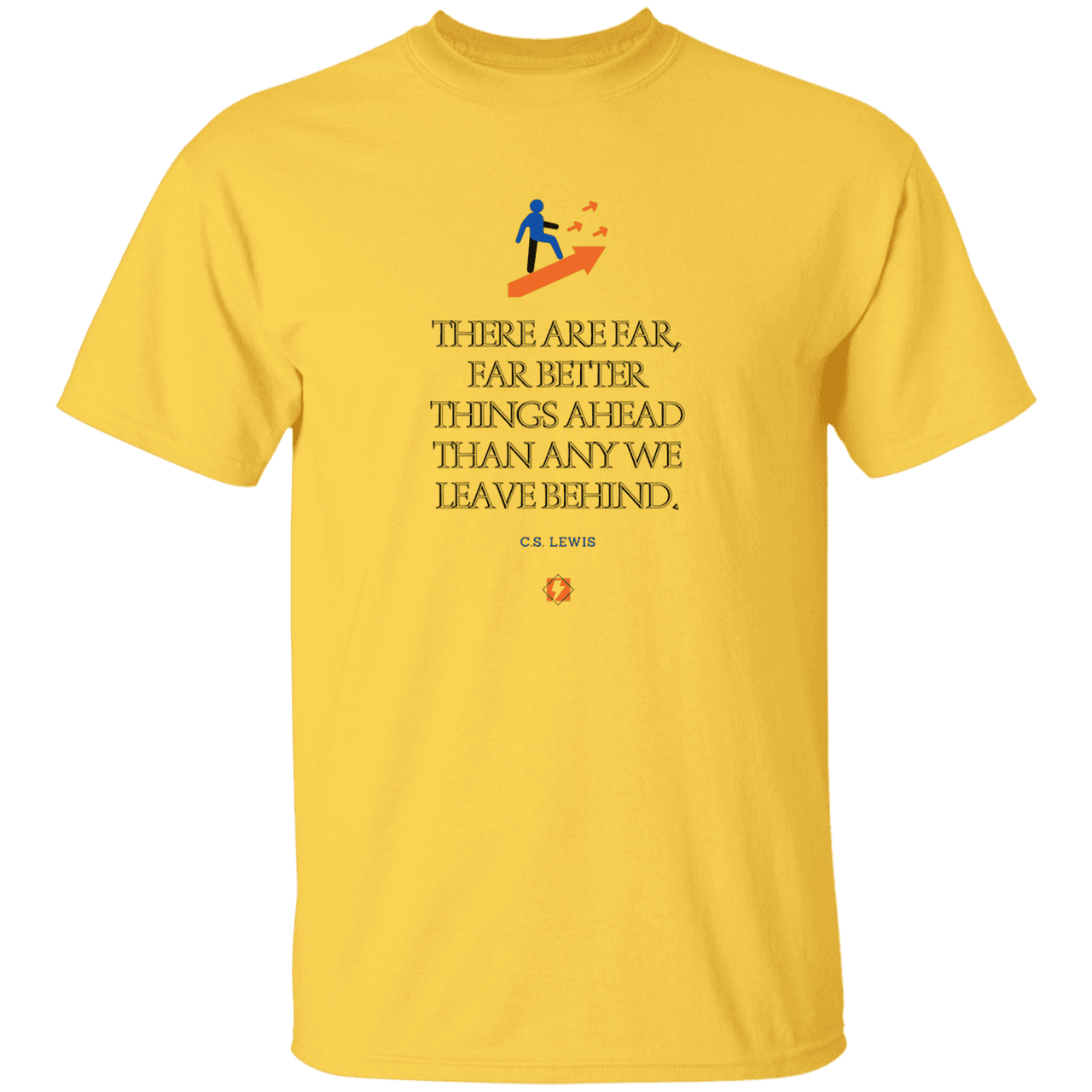 Men's T-Shirt Heavyweight G500 with inspiring CS Lewis quote: CS115 - Better things ahead than behind - Color: Daisy