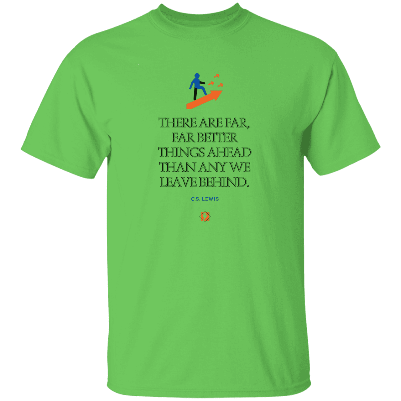 Men's T-Shirt Heavyweight G500 with inspiring CS Lewis quote: CS115 - Better things ahead than behind - Color: Lime