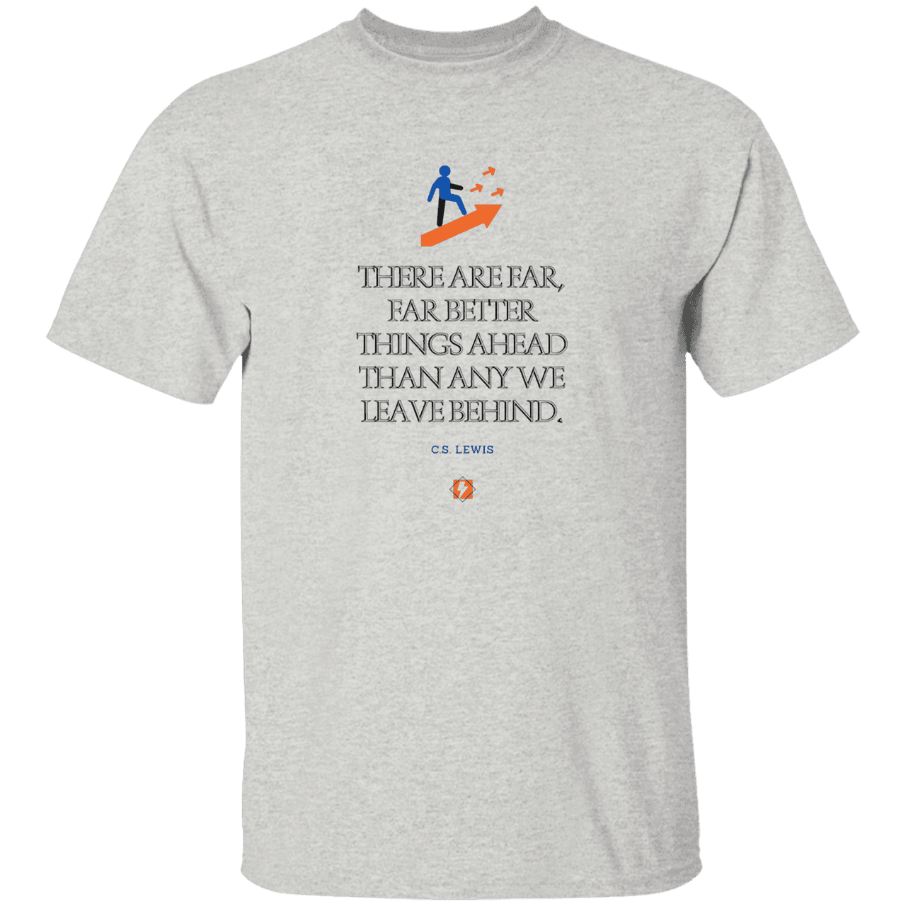 Men's T-Shirt Heavyweight G500 with inspiring CS Lewis quote: CS115 - Better things ahead than behind - Color: Ash