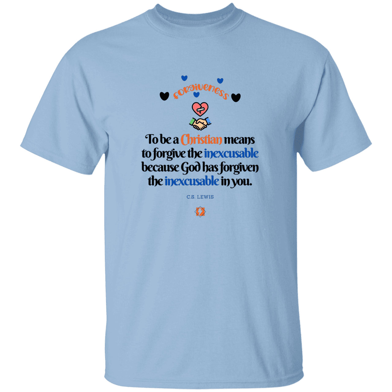 Men's T-Shirt Heavyweight G500 with inspiring CS Lewis quote: CS116 - Forgive the inexcusable - Color: Light Blue