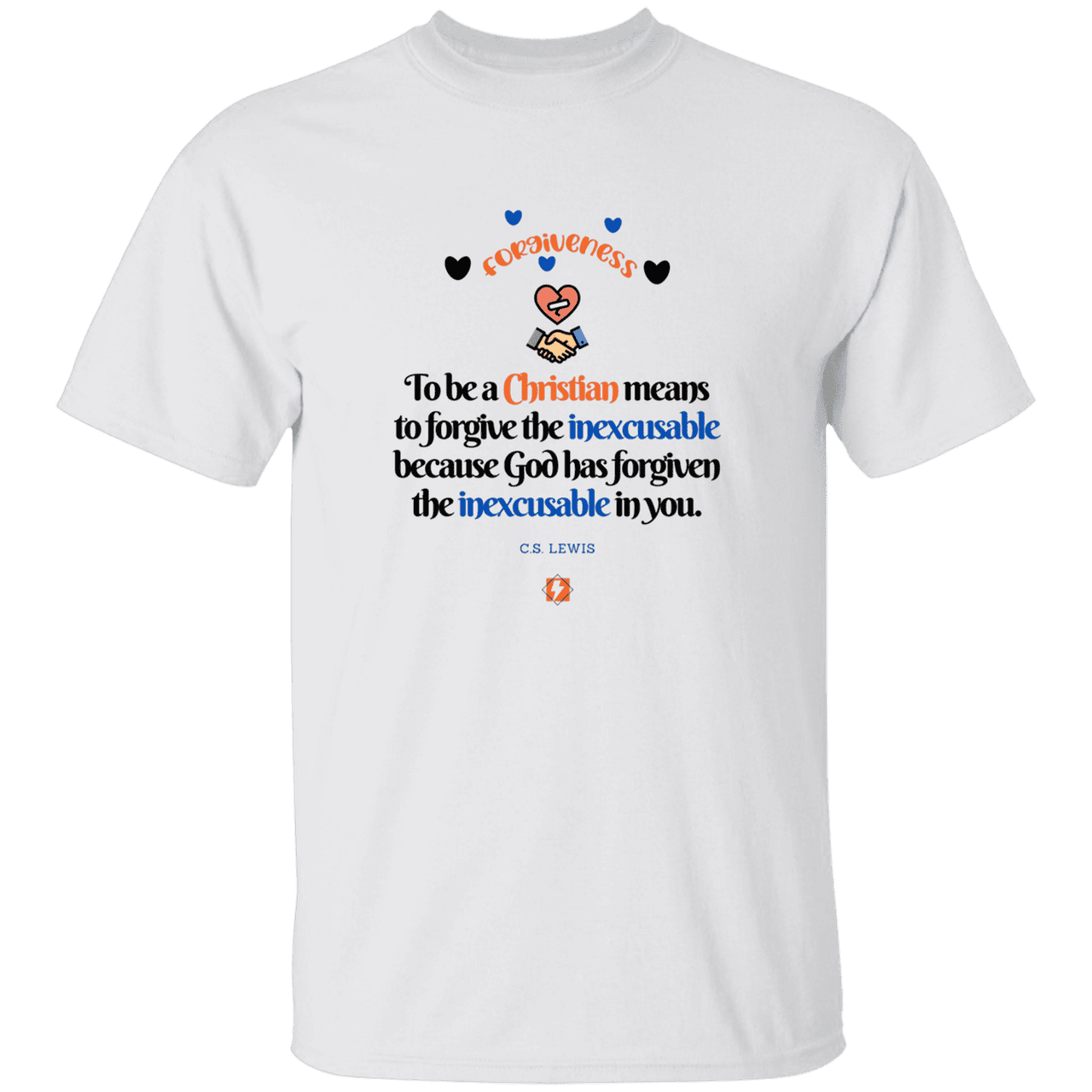 Men's T-Shirt Heavyweight G500 with inspiring CS Lewis quote: CS116 - Forgive the inexcusable - Color: White