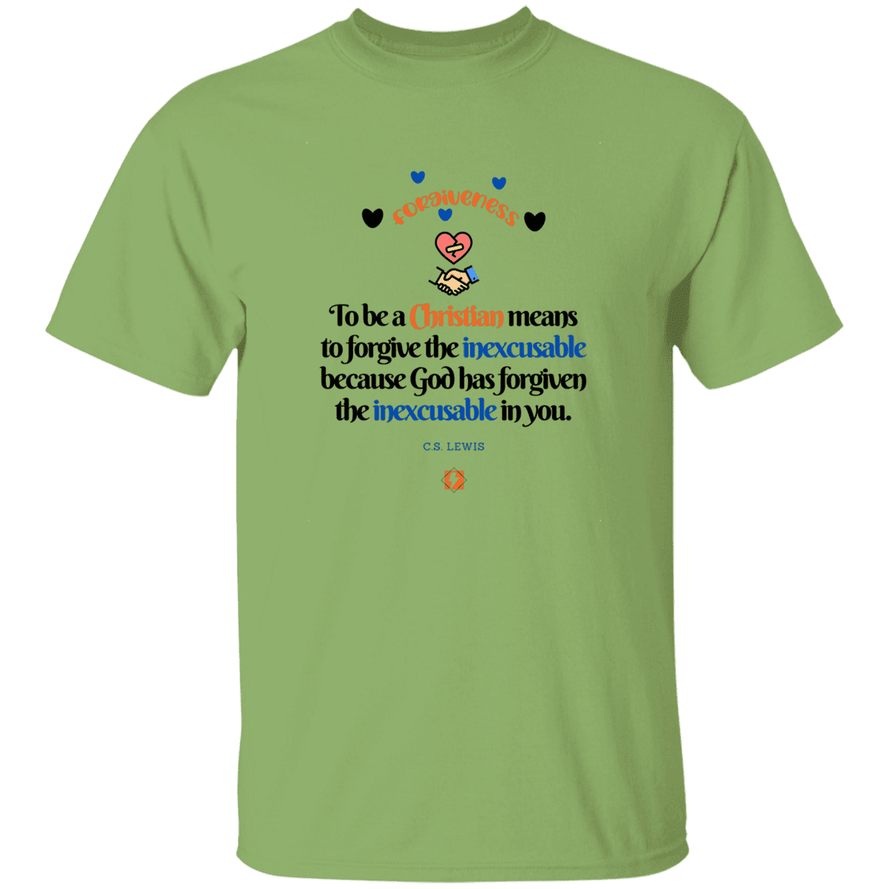 Men's T-Shirt Heavyweight G500 with inspiring CS Lewis quote: CS116 - Forgive the inexcusable - Color: Kiwi