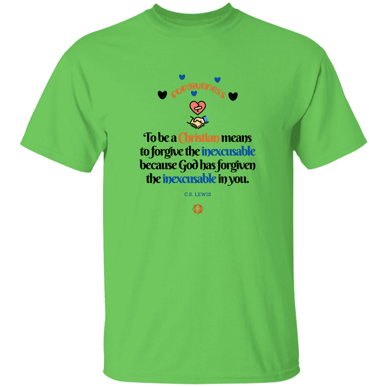 Men's T-Shirt Heavyweight G500 with inspiring CS Lewis quote: CS116 - Forgive the inexcusable - Color: Lime