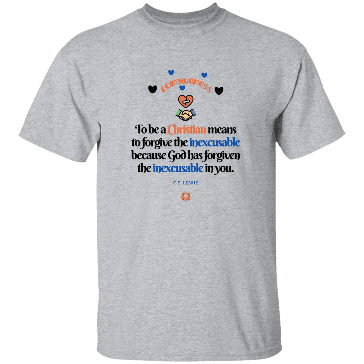 Men's T-Shirt Heavyweight G500 with inspiring CS Lewis quote: CS116 - Forgive the inexcusable - Color: Sport Grey