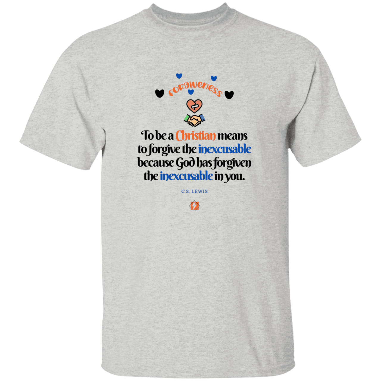 Men's T-Shirt Heavyweight G500 with inspiring CS Lewis quote: CS116 - Forgive the inexcusable - Color: Ash