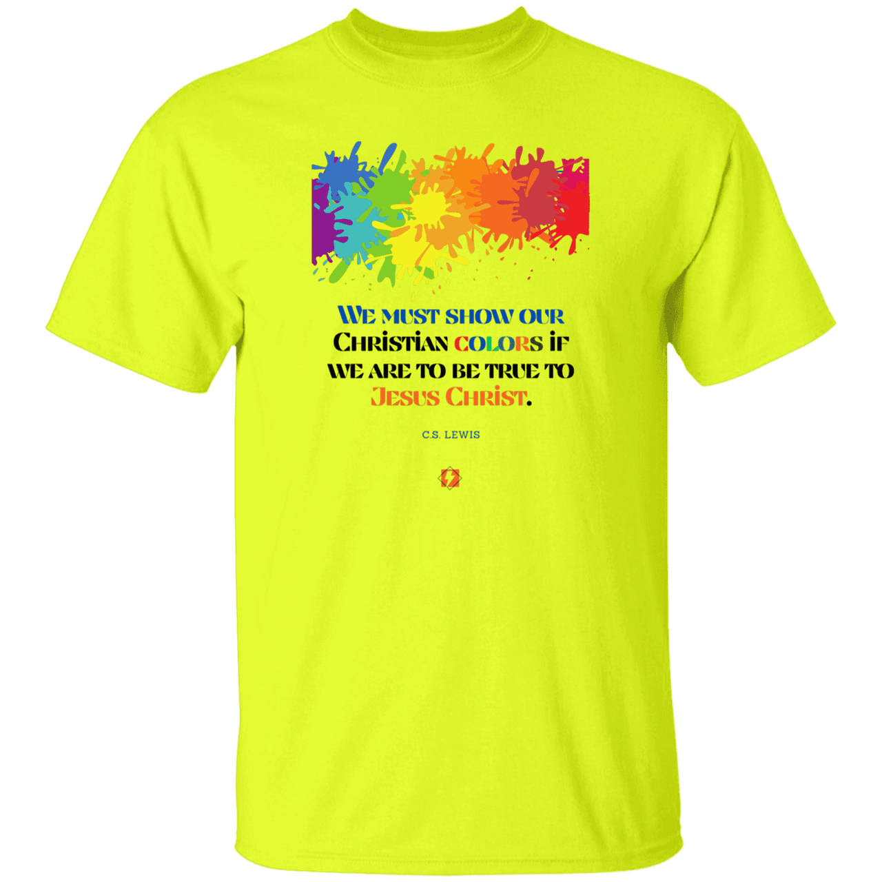 Men's T-Shirt Heavyweight G500 with inspiring CS Lewis quote: CS117 - Show your true Christian colors - Color: Safety Green