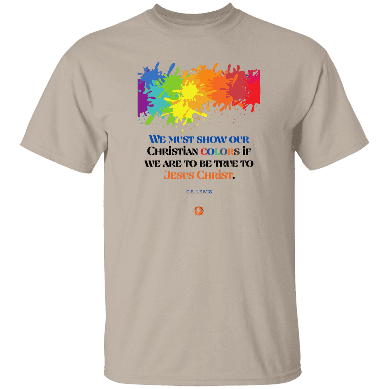 Men's T-Shirt Heavyweight G500 with inspiring CS Lewis quote: CS117 - Show your true Christian colors - Color: Sand