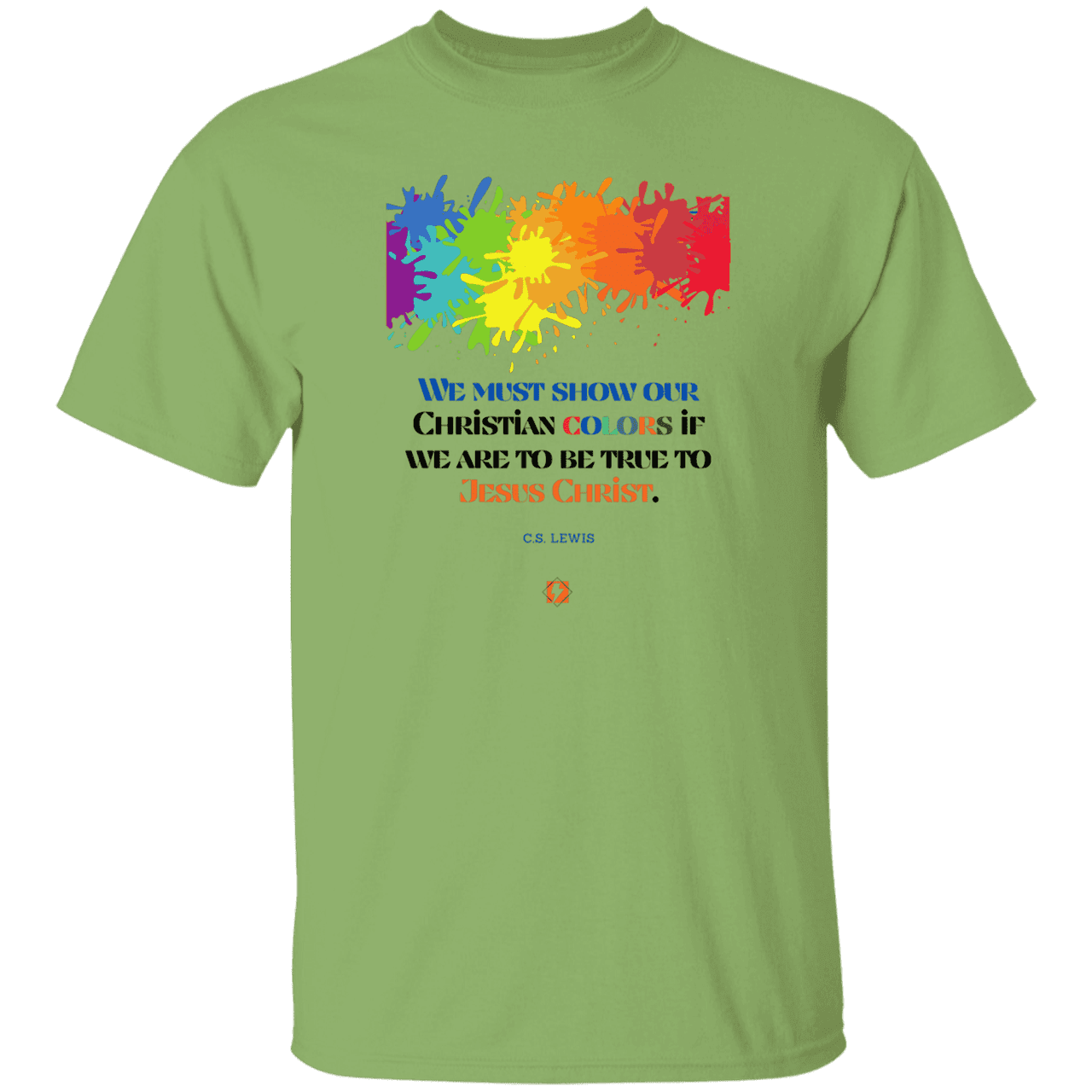 Men's T-Shirt Heavyweight G500 with inspiring CS Lewis quote: CS117 - Show your true Christian colors - Color: Kiwi