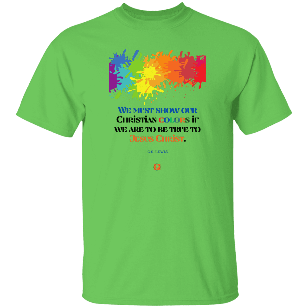 Men's T-Shirt Heavyweight G500 with inspiring CS Lewis quote: CS117 - Show your true Christian colors - Color: Lime