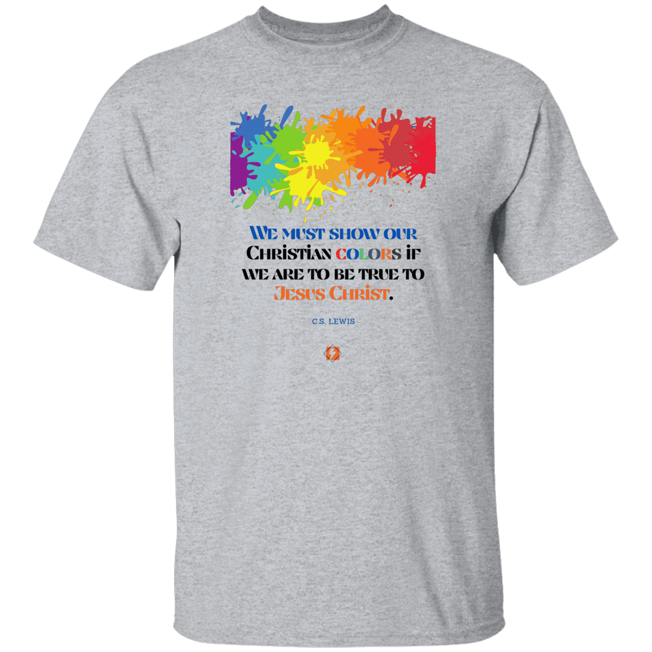 Men's T-Shirt Heavyweight G500 with inspiring CS Lewis quote: CS117 - Show your true Christian colors - Color: Sport Grey