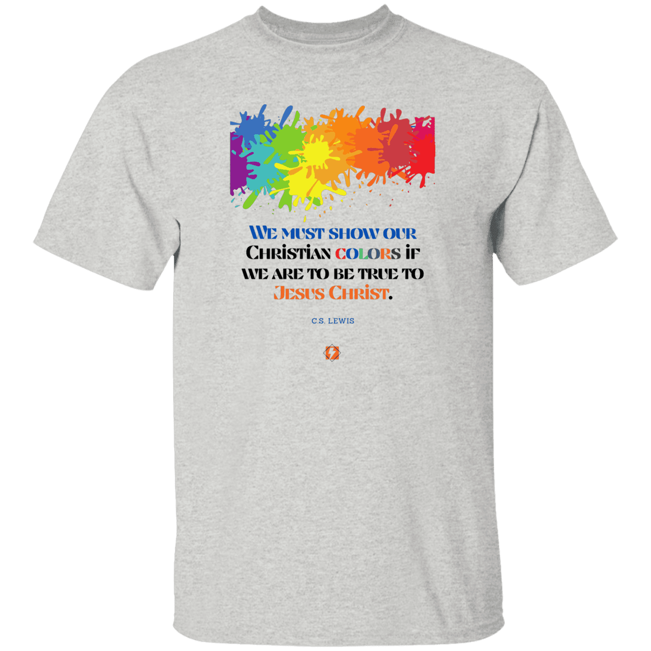 Men's T-Shirt Heavyweight G500 with inspiring CS Lewis quote: CS117 - Show your true Christian colors - Color: Ash