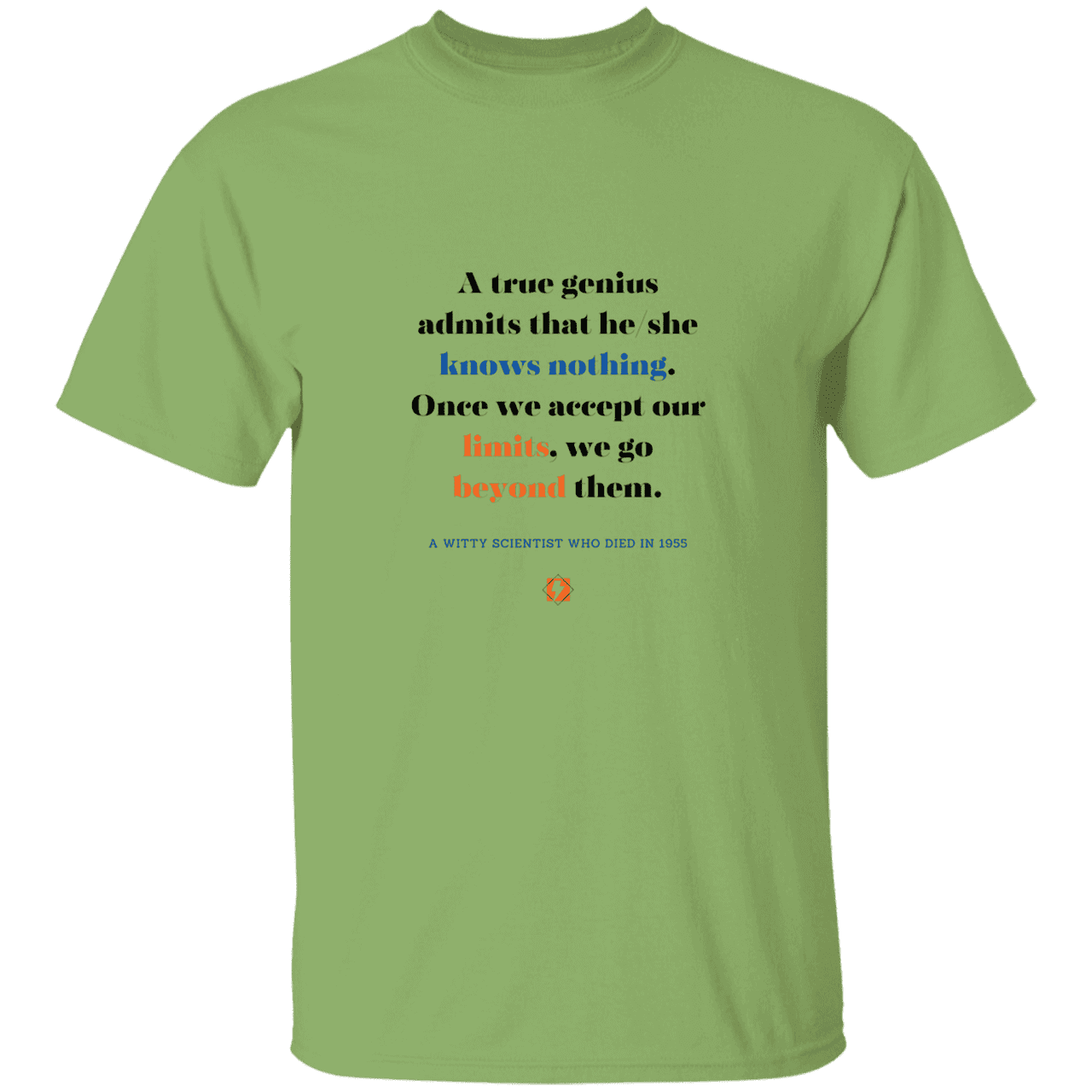 Men’s T-Shirt Heavyweight G500 with inspiring Einstein quote: E119 - A genius is conscious of one's limits - Color: Kiwi