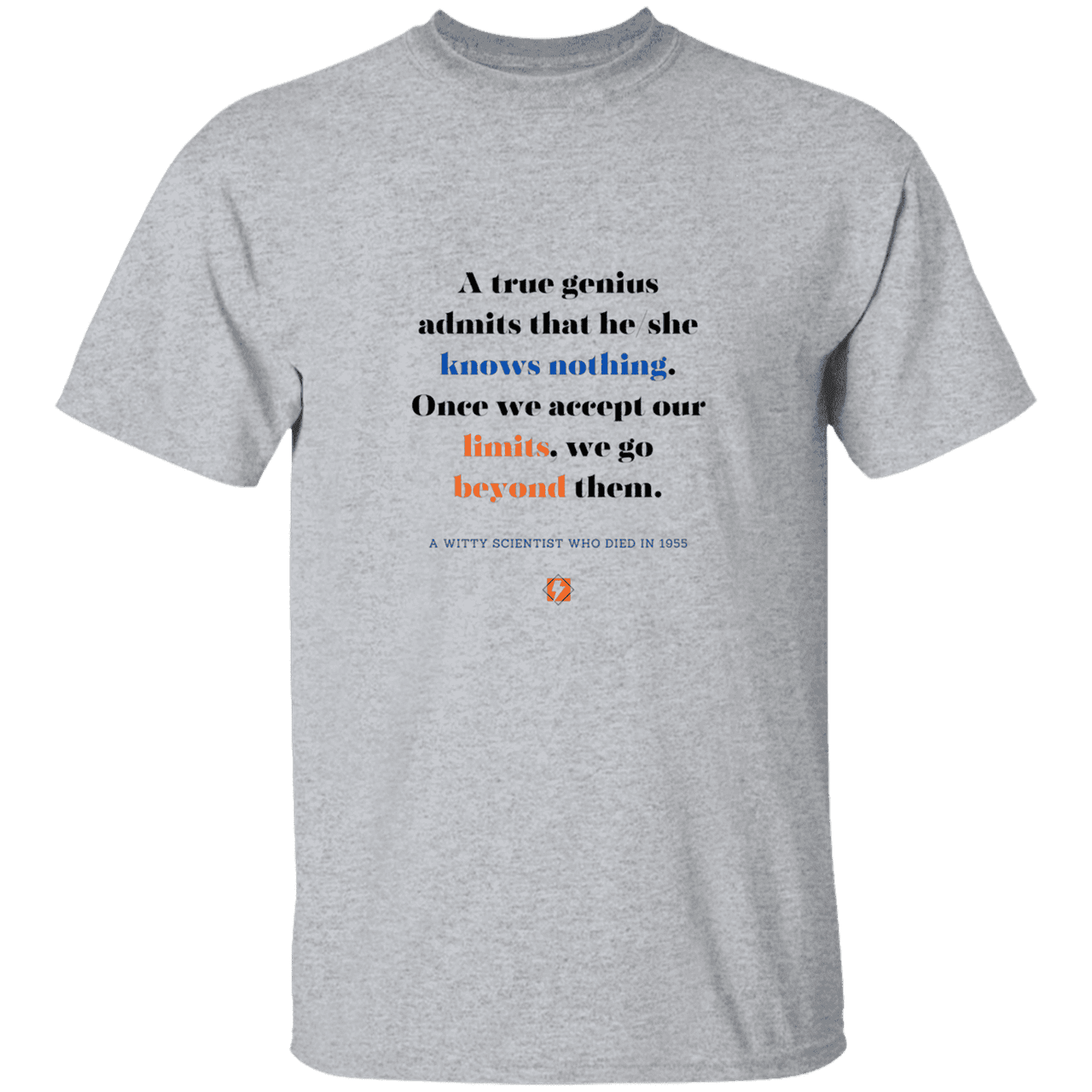 Men’s T-Shirt Heavyweight G500 with inspiring Einstein quote: E119 - A genius is conscious of one's limits - Color: Sport Grey