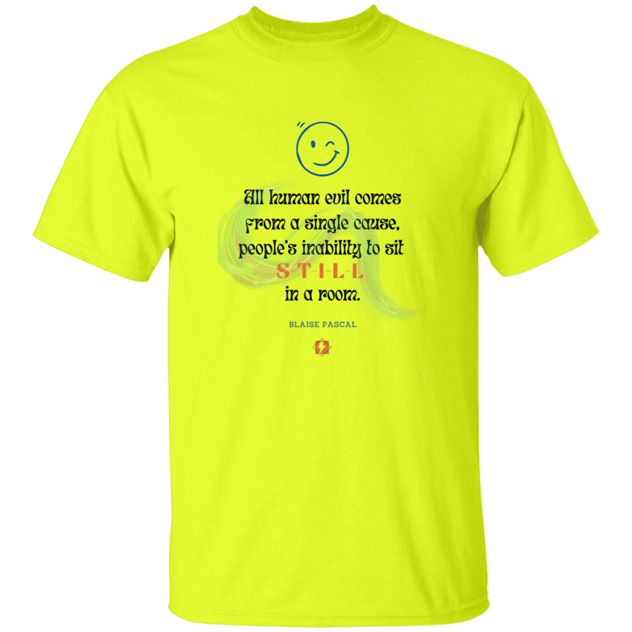 Men’s T-Shirt Heavyweight G500 with inspiring Pascal quote: BP101 - Importance of keeping still - Color: Safety Green