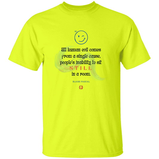 Men’s T-Shirt Heavyweight G500 with inspiring Pascal quote: BP101 - Importance of keeping still - Color: Safety Green