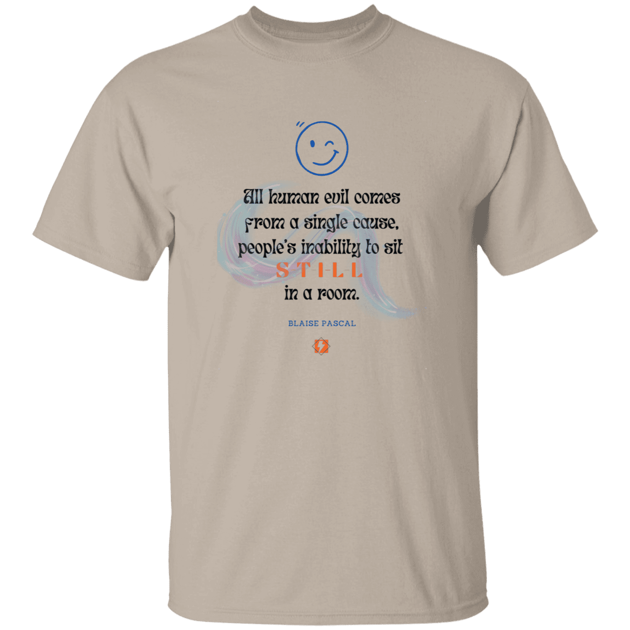 Men’s T-Shirt Heavyweight G500 with inspiring Pascal quote: BP101 - Importance of keeping still - Color: Sand