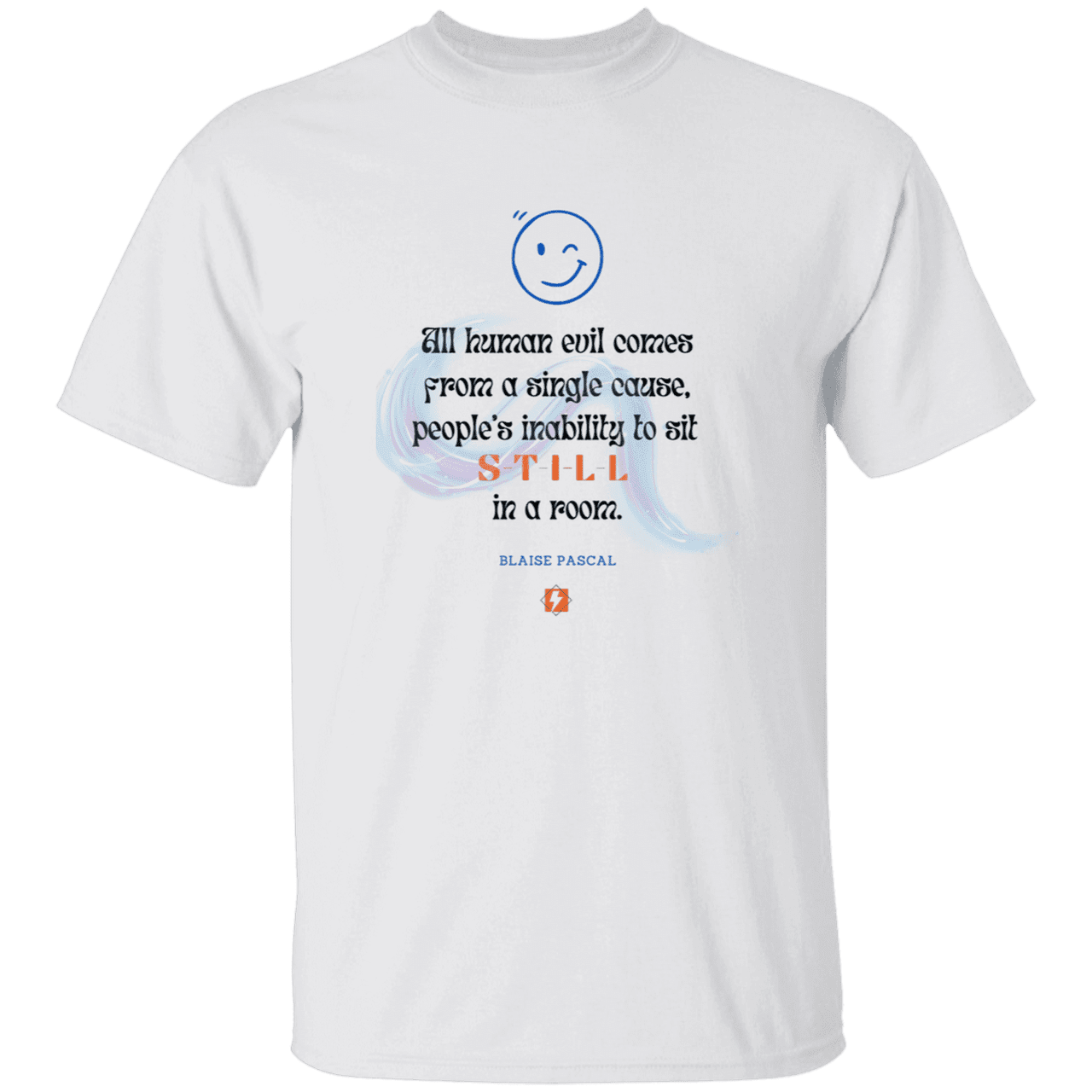 Men’s T-Shirt Heavyweight G500 with inspiring Pascal quote: BP101 - Importance of keeping still - Color: White